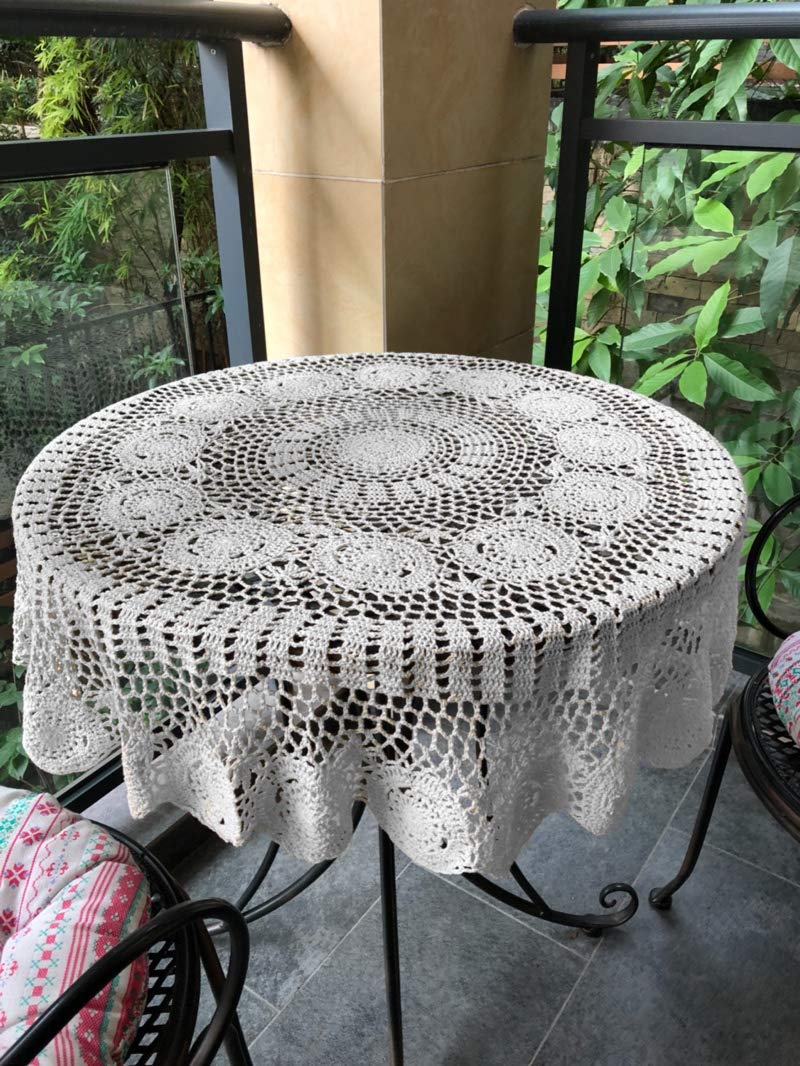 Damanni White Cotton Handmade Crochet Lace Tablecloth Doilies Table Overlay,Round,35 Inch - Image 4